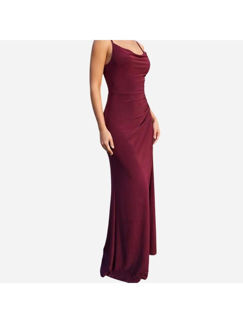 Katie May Surreal Cowl Neck low draped open back lace accents elegant gown